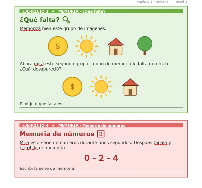 Página de ejercicios del bloque de memoria