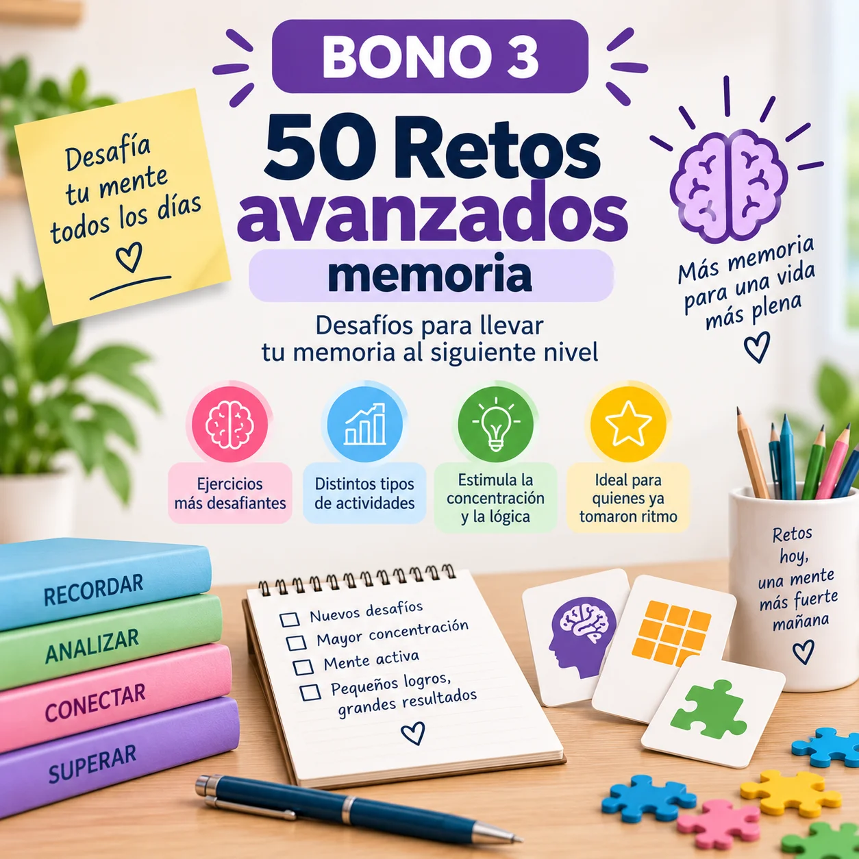 Retos avanzados de memoria para estimulación cognitiva